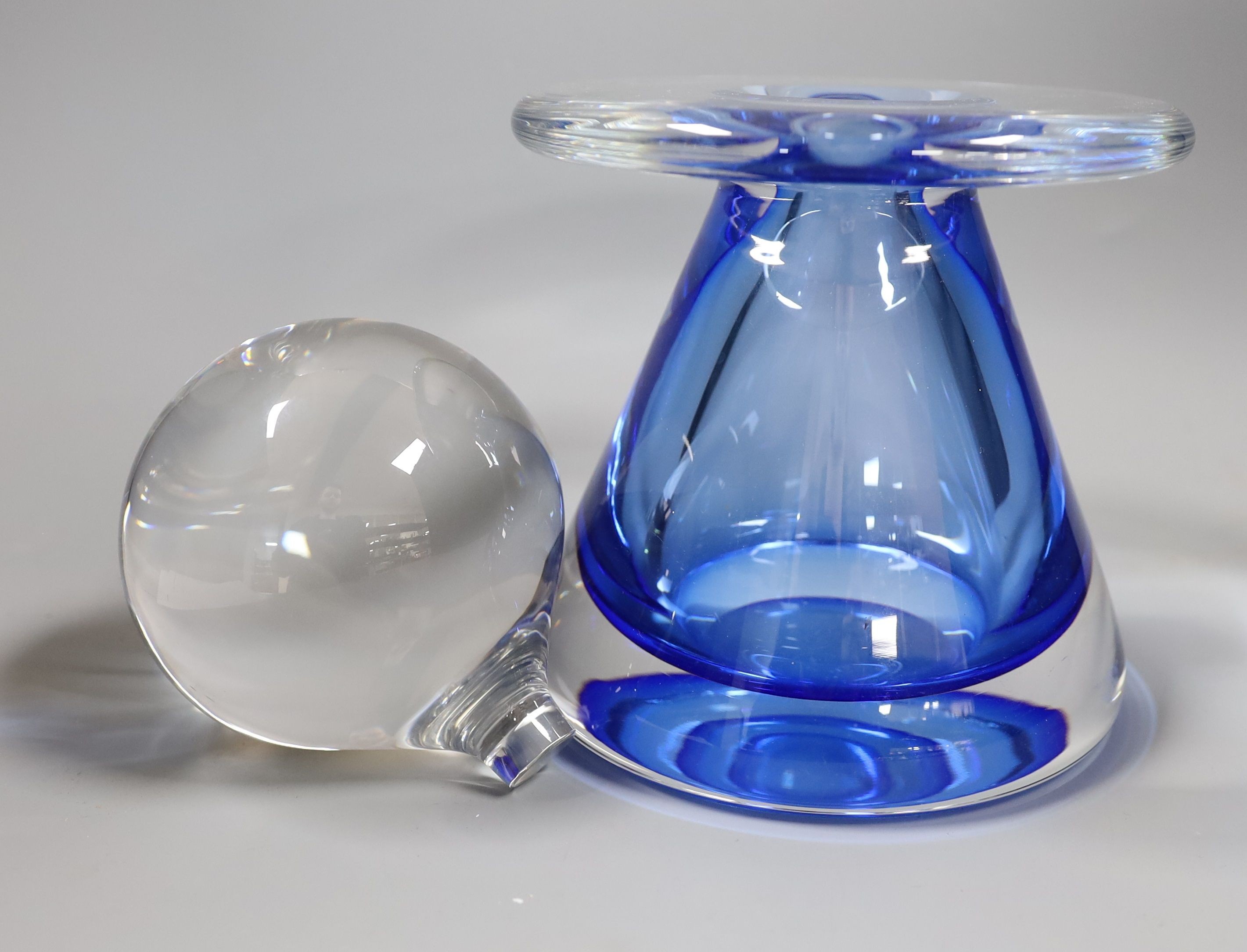 A Val St. Lambert glass vase and stopper 26cm